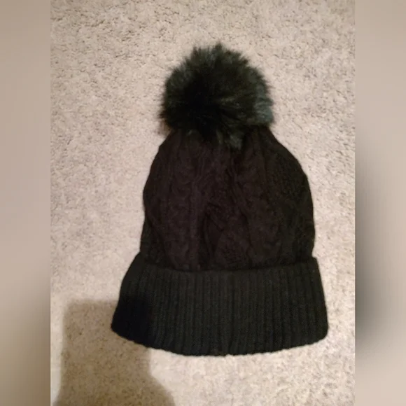 The North Face Black Cable Knit Beanie with Pom - Picture 2 of 3